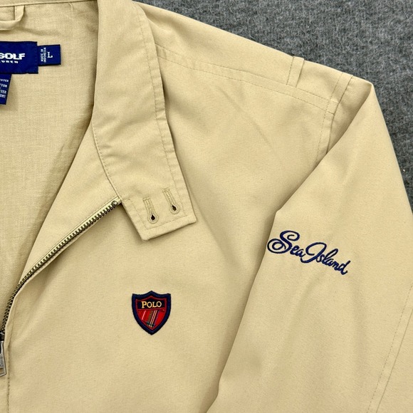 Polo Golf Ralph Lauren Jacket Mens Large Beige Sea Island Lined Bomber Full Zip - Picture 2 of 10